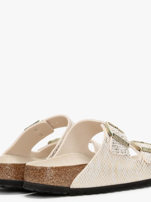 Arizona Microfiber Shiny Python Eggshell Two Bar Mules
