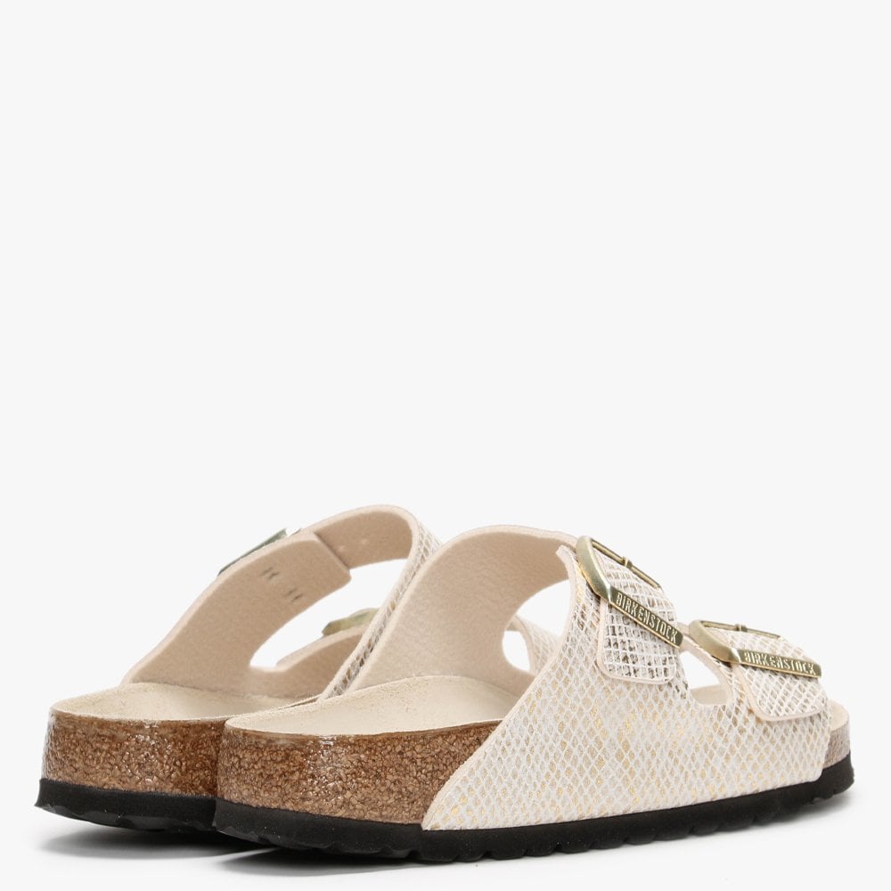 Arizona Microfiber Shiny Python Eggshell Two Bar Mules