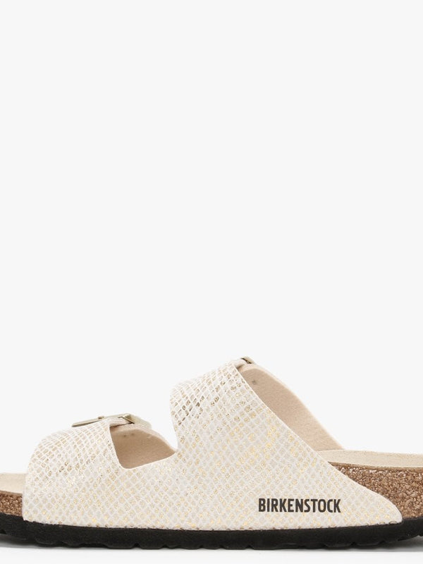 Arizona Microfiber Shiny Python Eggshell Two Bar Mules