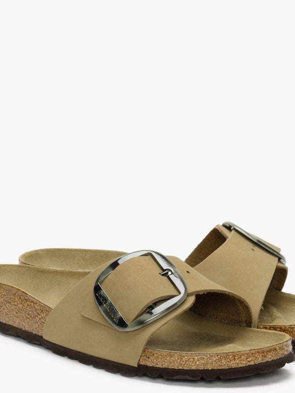 Madrid Big Buckle Mud Green Nubuck Leather Mules