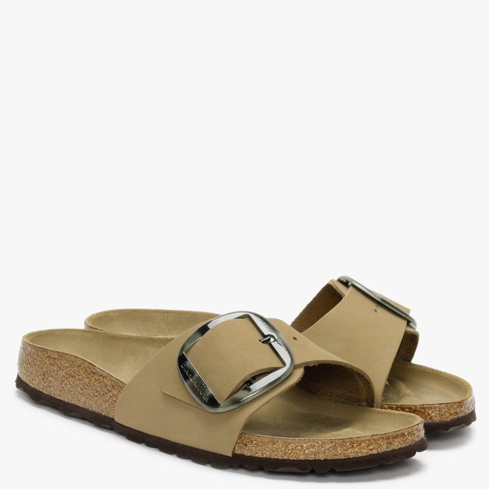 Madrid Big Buckle Mud Green Nubuck Leather Mules