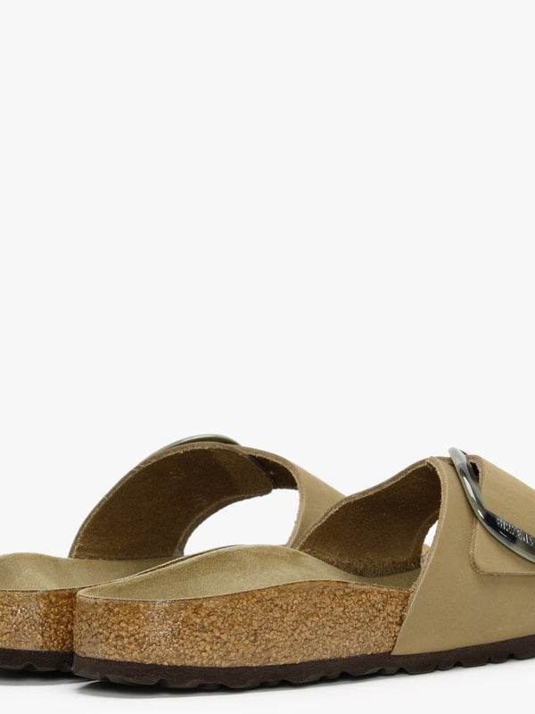 Madrid Big Buckle Mud Green Nubuck Leather Mules