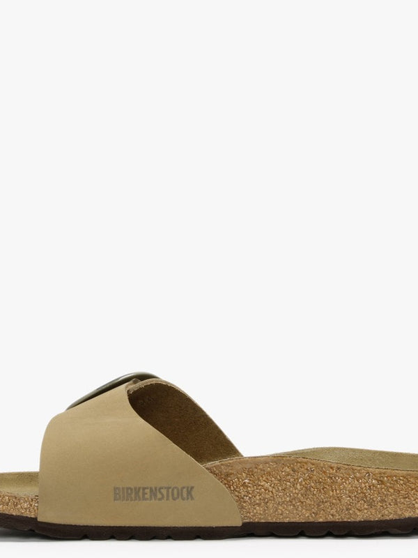 Madrid Big Buckle Mud Green Nubuck Leather Mules