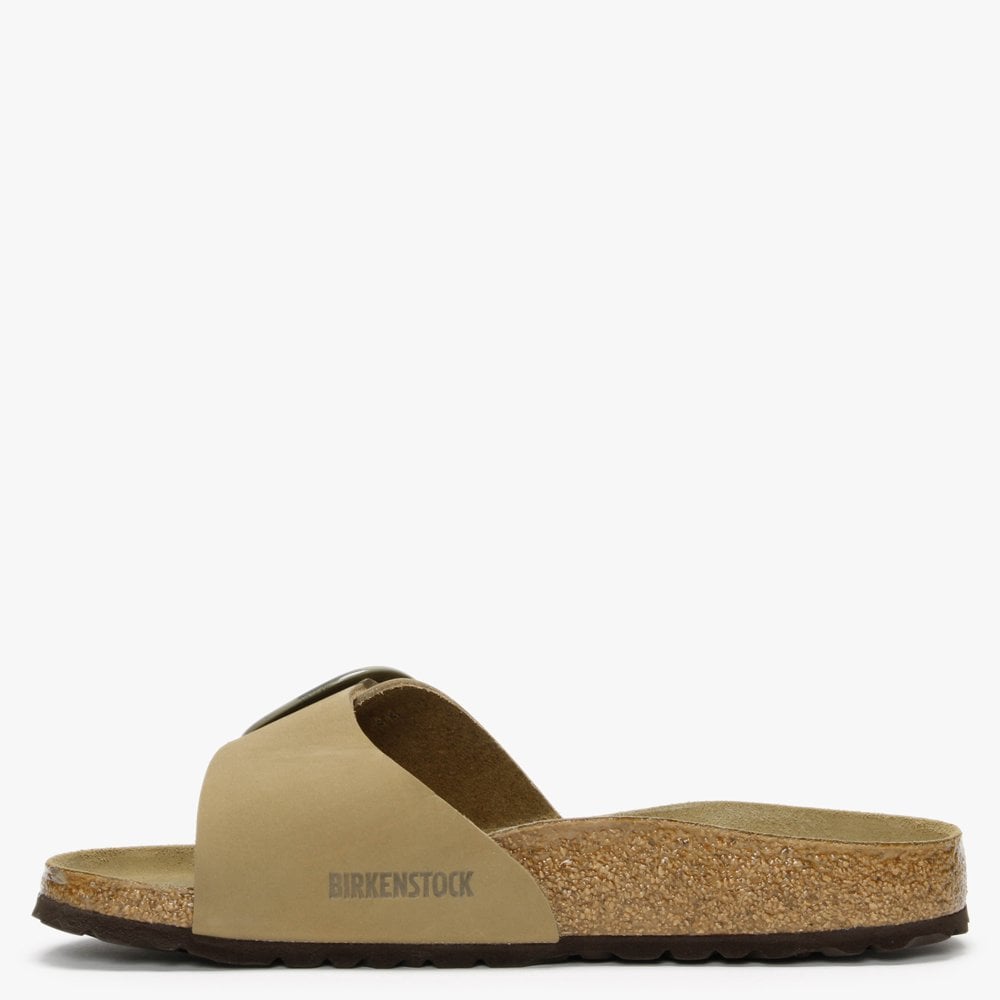 Madrid Big Buckle Mud Green Nubuck Leather Mules