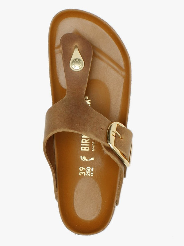 Gizeh Big Buckle Cognac Nubuck Leather Toe Post Sandals