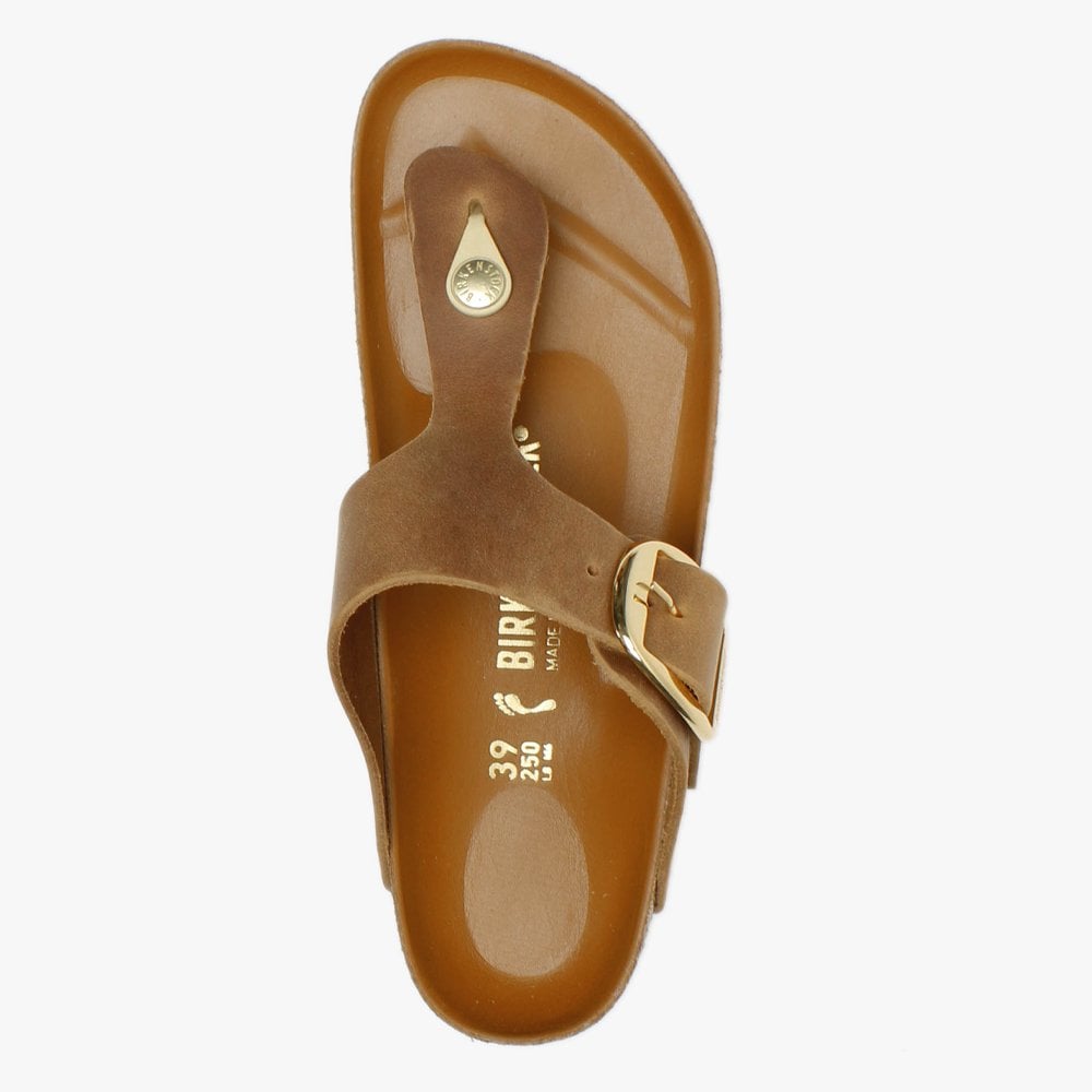 Gizeh Big Buckle Cognac Nubuck Leather Toe Post Sandals
