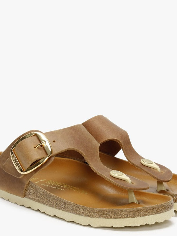 Gizeh Big Buckle Cognac Nubuck Leather Toe Post Sandals