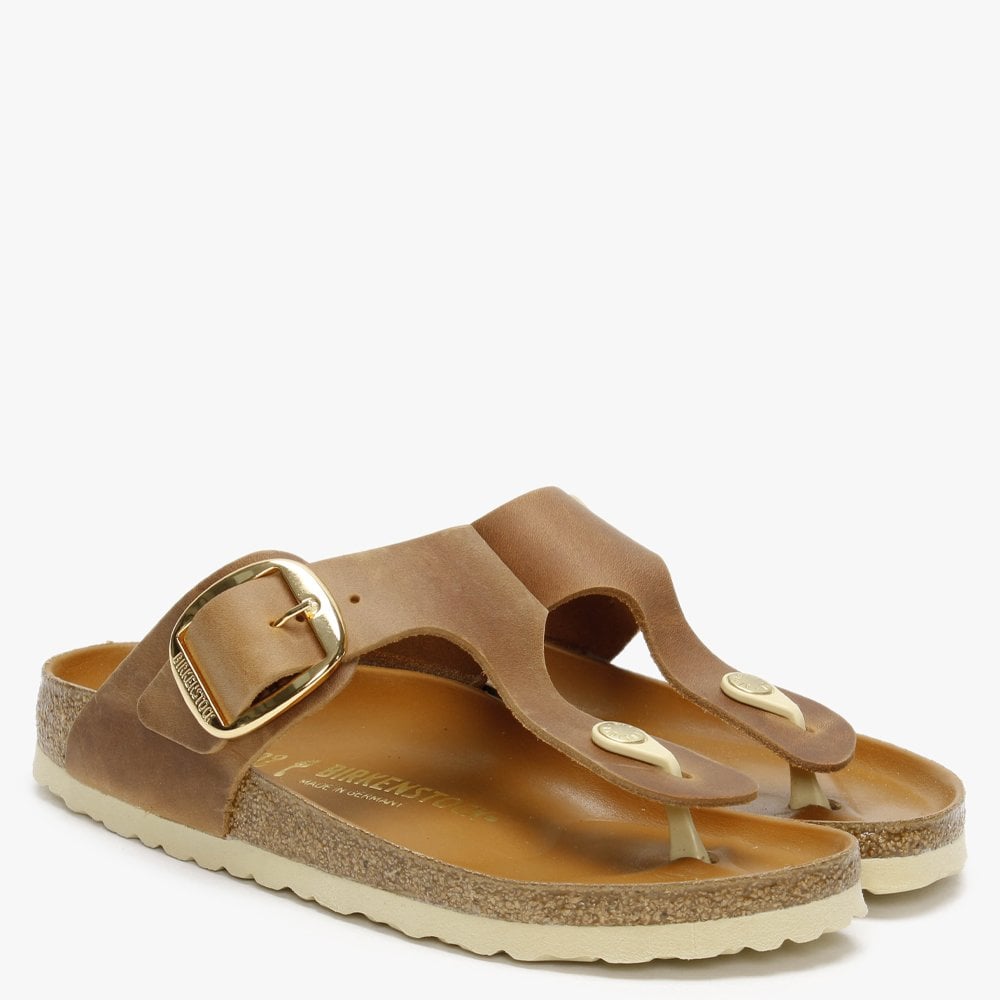 Gizeh Big Buckle Cognac Nubuck Leather Toe Post Sandals