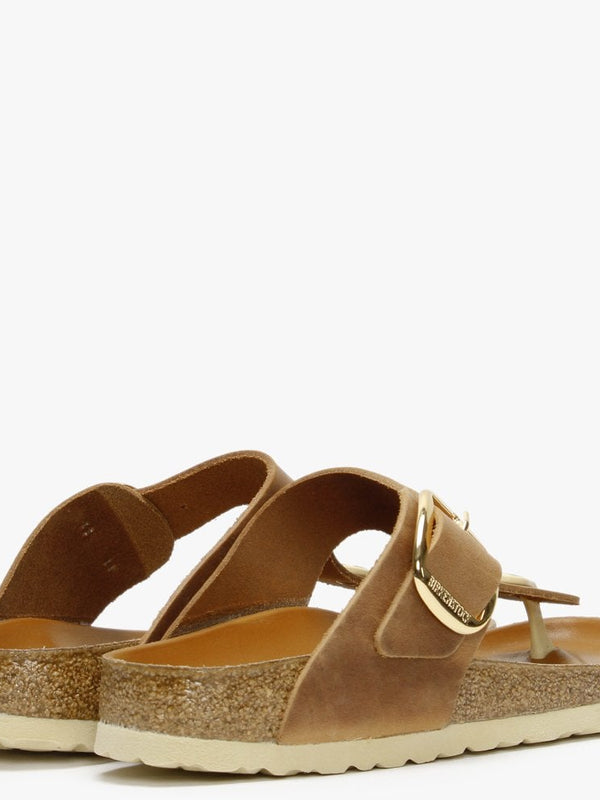 Gizeh Big Buckle Cognac Nubuck Leather Toe Post Sandals
