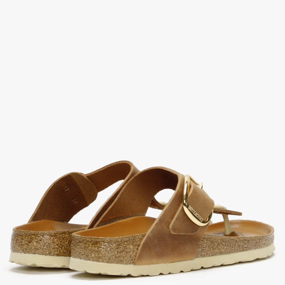 Gizeh Big Buckle Cognac Nubuck Leather Toe Post Sandals