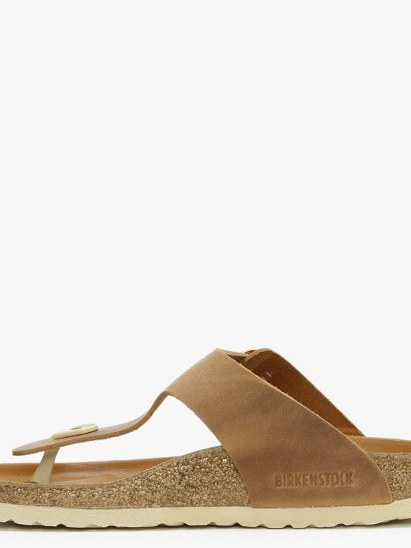 Gizeh Big Buckle Cognac Nubuck Leather Toe Post Sandals