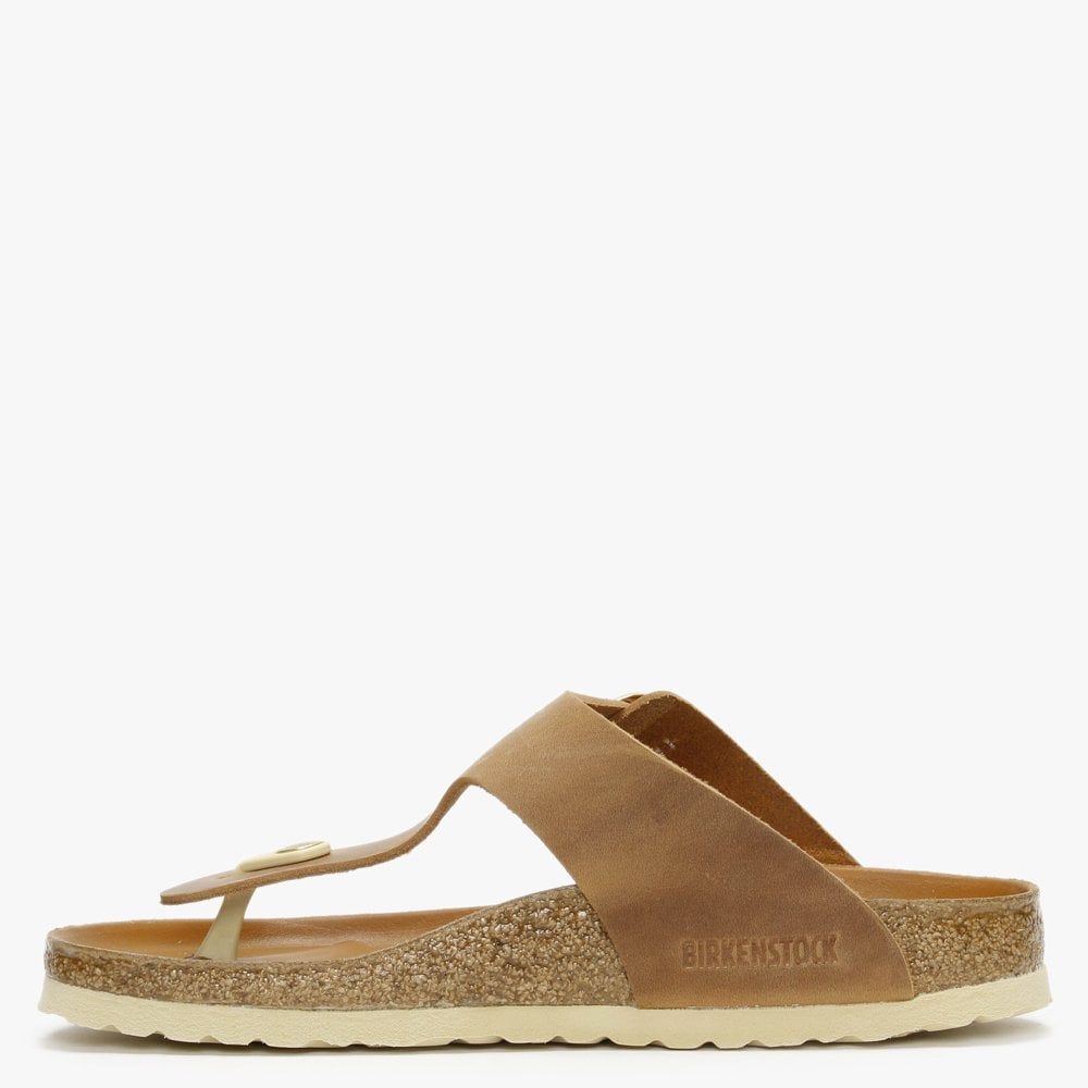 Gizeh Big Buckle Cognac Nubuck Leather Toe Post Sandals