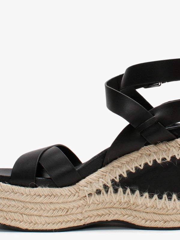 Quantas Black Leather Wedge Sandals