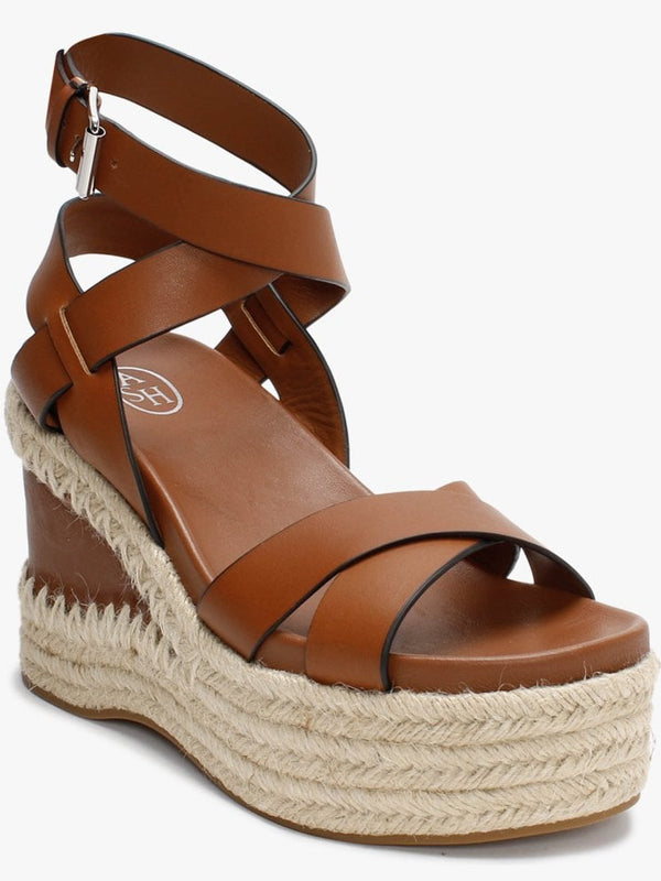 Quantas Tobacco Leather Wedge Sandals