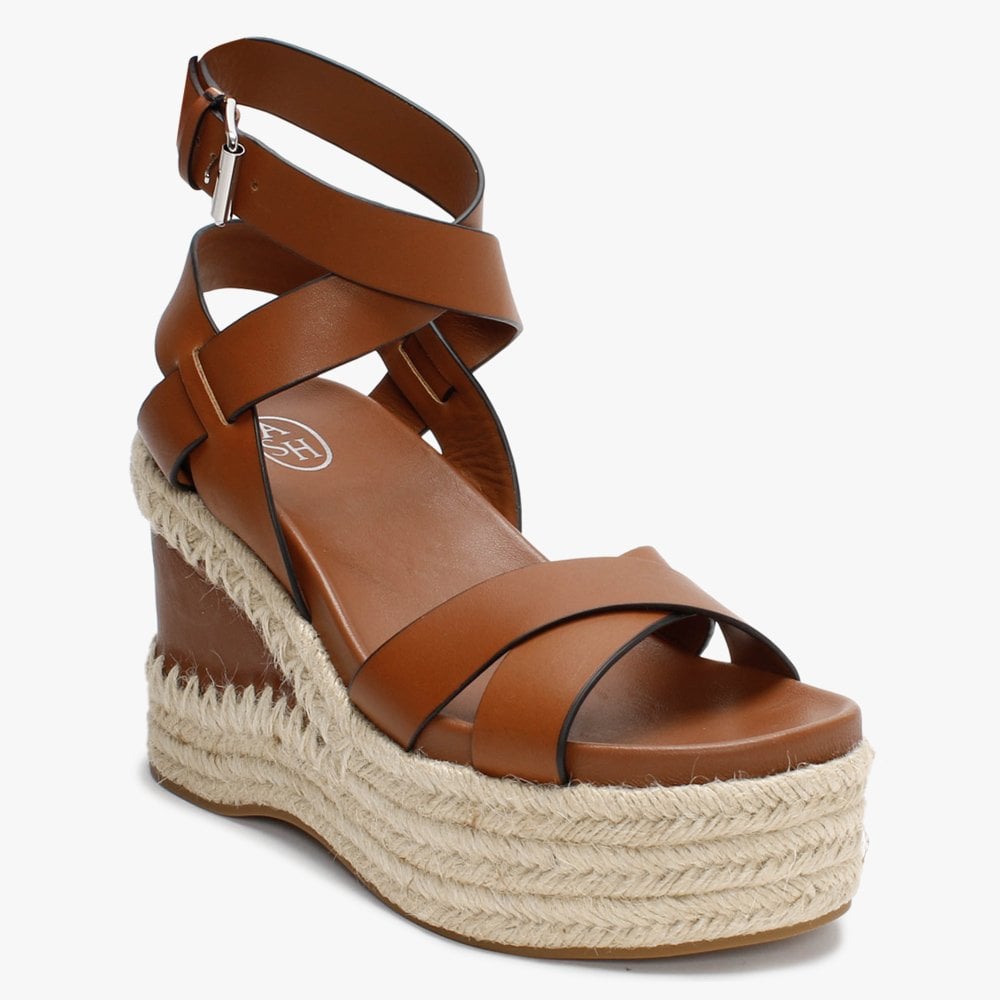 Quantas Tobacco Leather Wedge Sandals