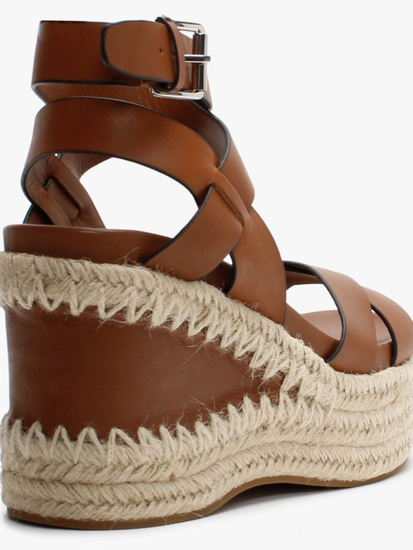 Quantas Tobacco Leather Wedge Sandals