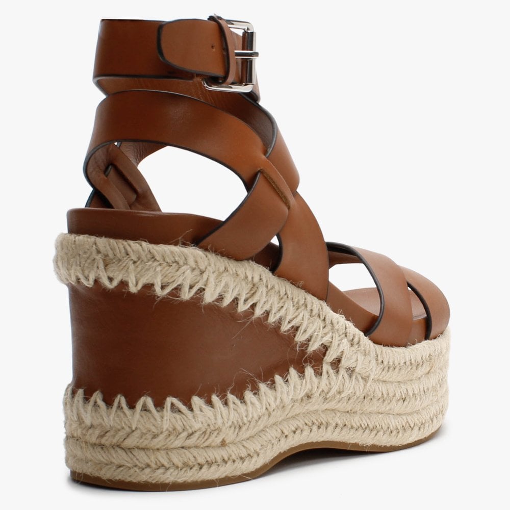 Quantas Tobacco Leather Wedge Sandals