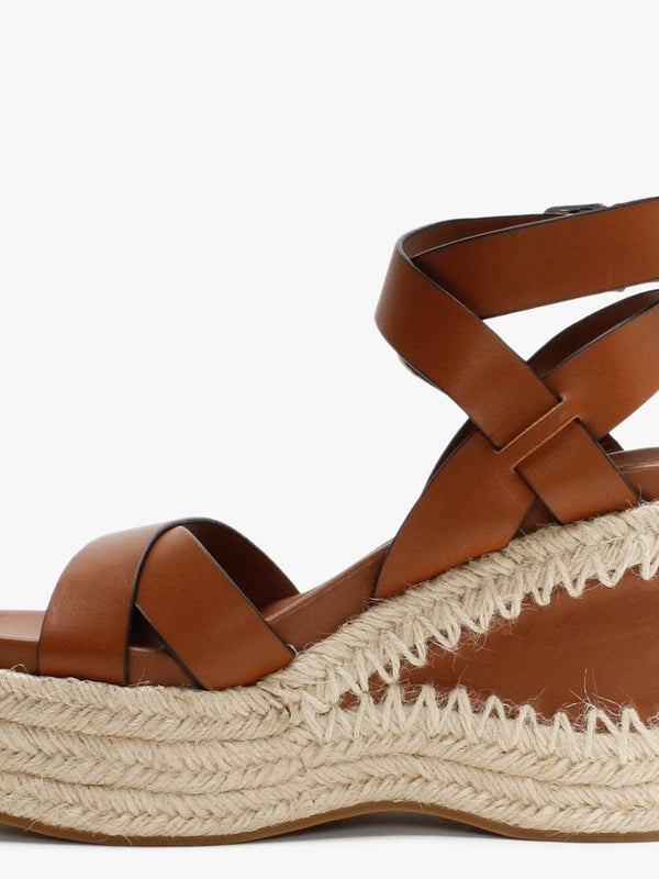 Quantas Tobacco Leather Wedge Sandals