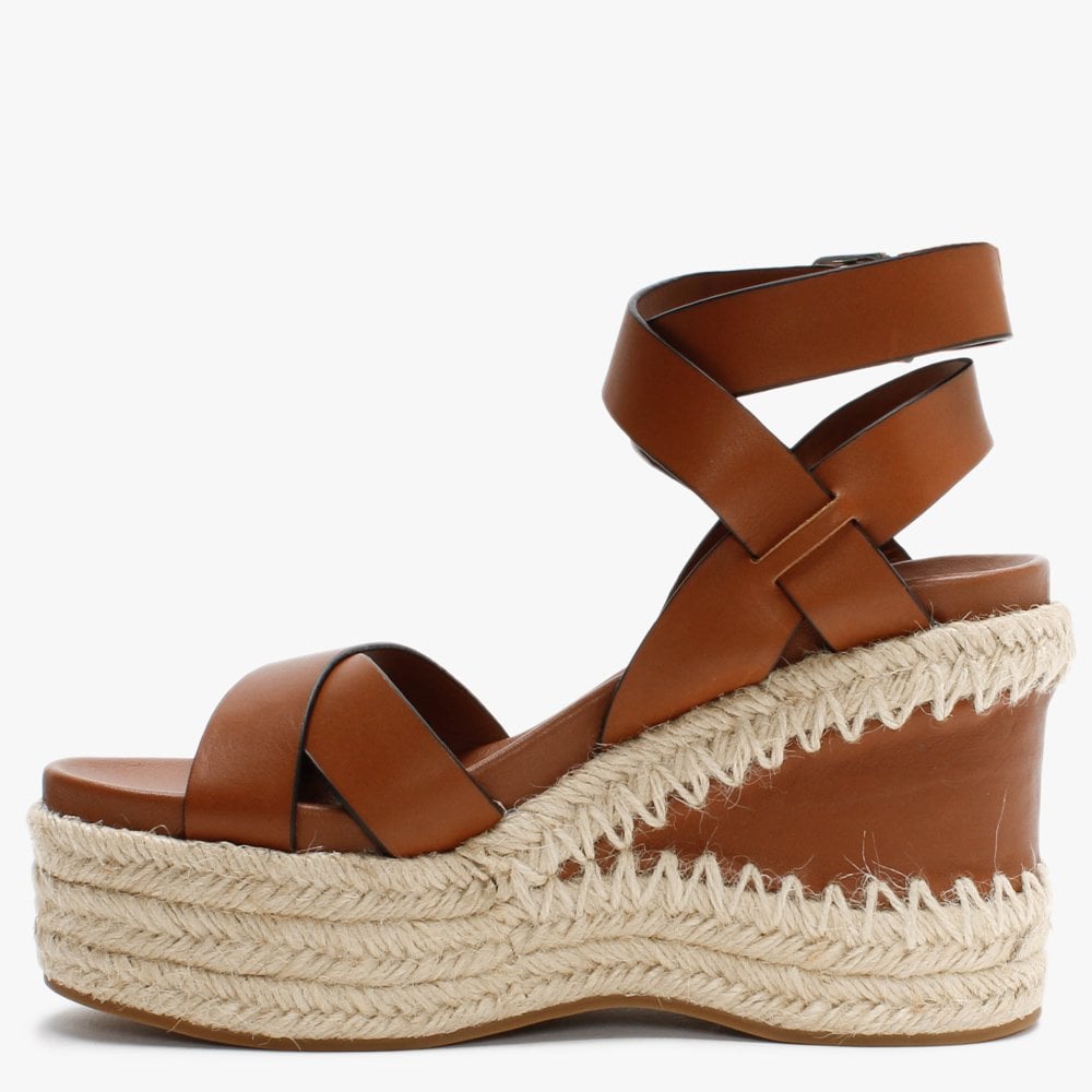 Quantas Tobacco Leather Wedge Sandals