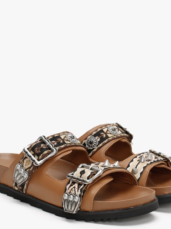 Ulysse Two Strap New Cinnamon Leather Mules