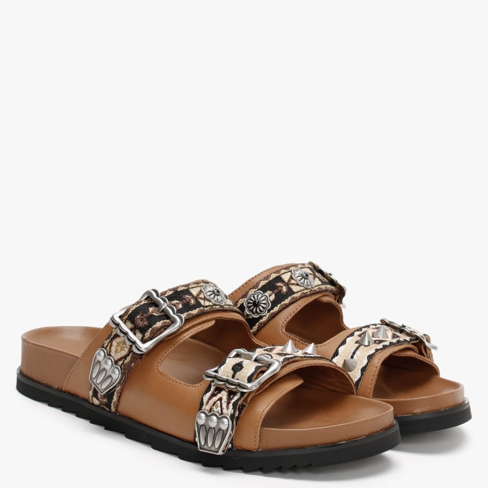 Ulysse Two Strap New Cinnamon Leather Mules