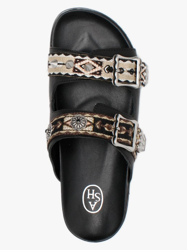 Ulysse Two Strap Black Leather Mules