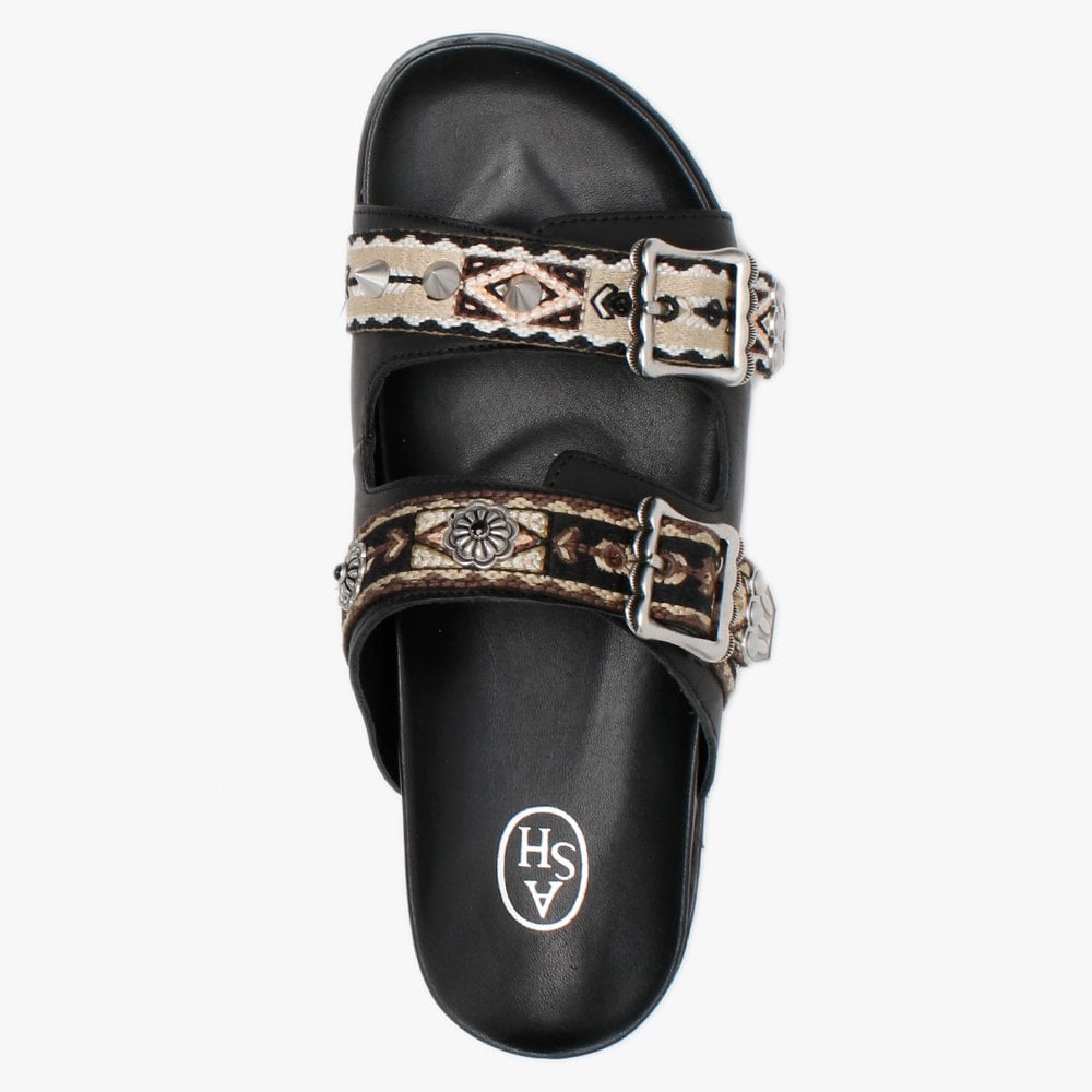 Ulysse Two Strap Black Leather Mules