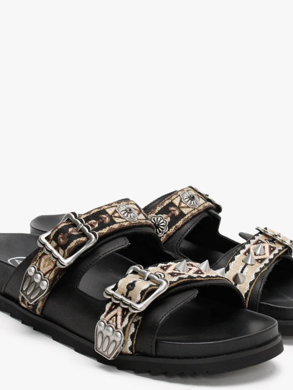 Ulysse Two Strap Black Leather Mules
