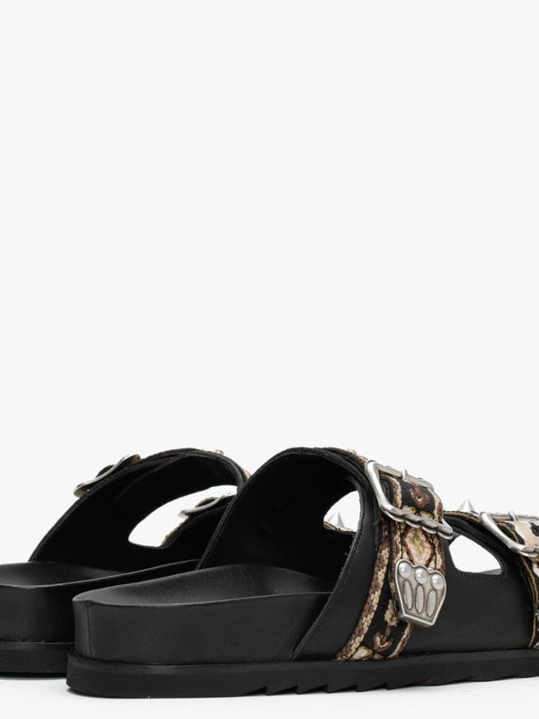 Ulysse Two Strap Black Leather Mules