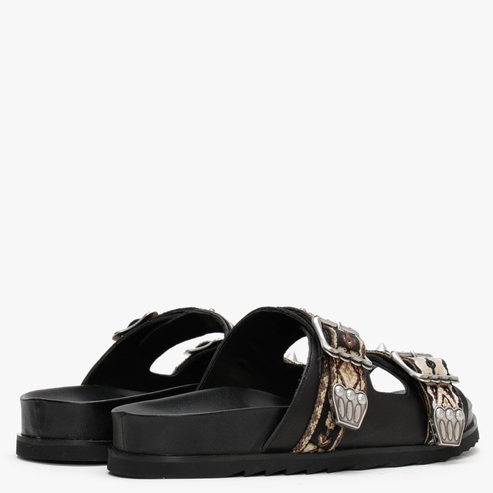 Ulysse Two Strap Black Leather Mules