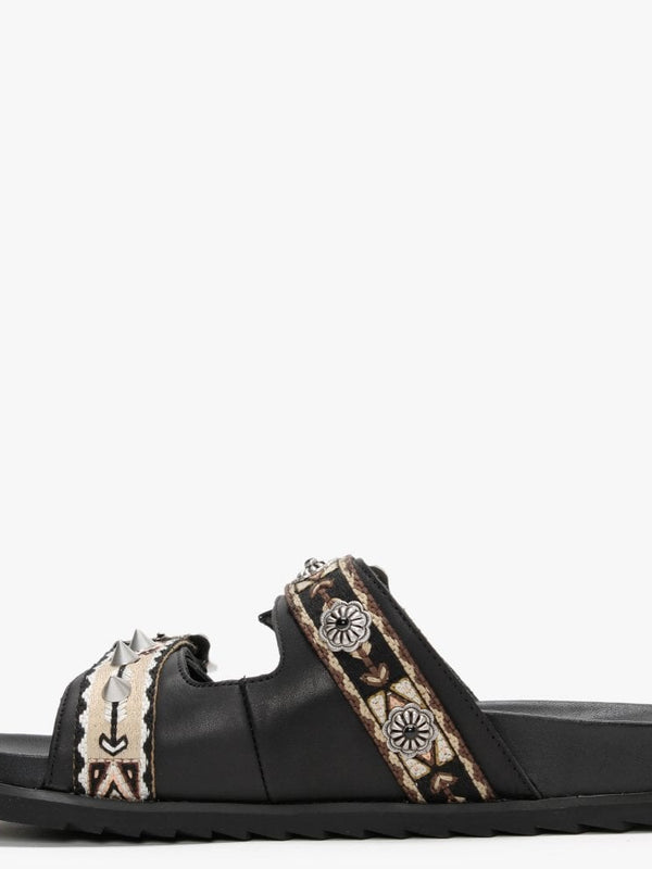 Ulysse Two Strap Black Leather Mules