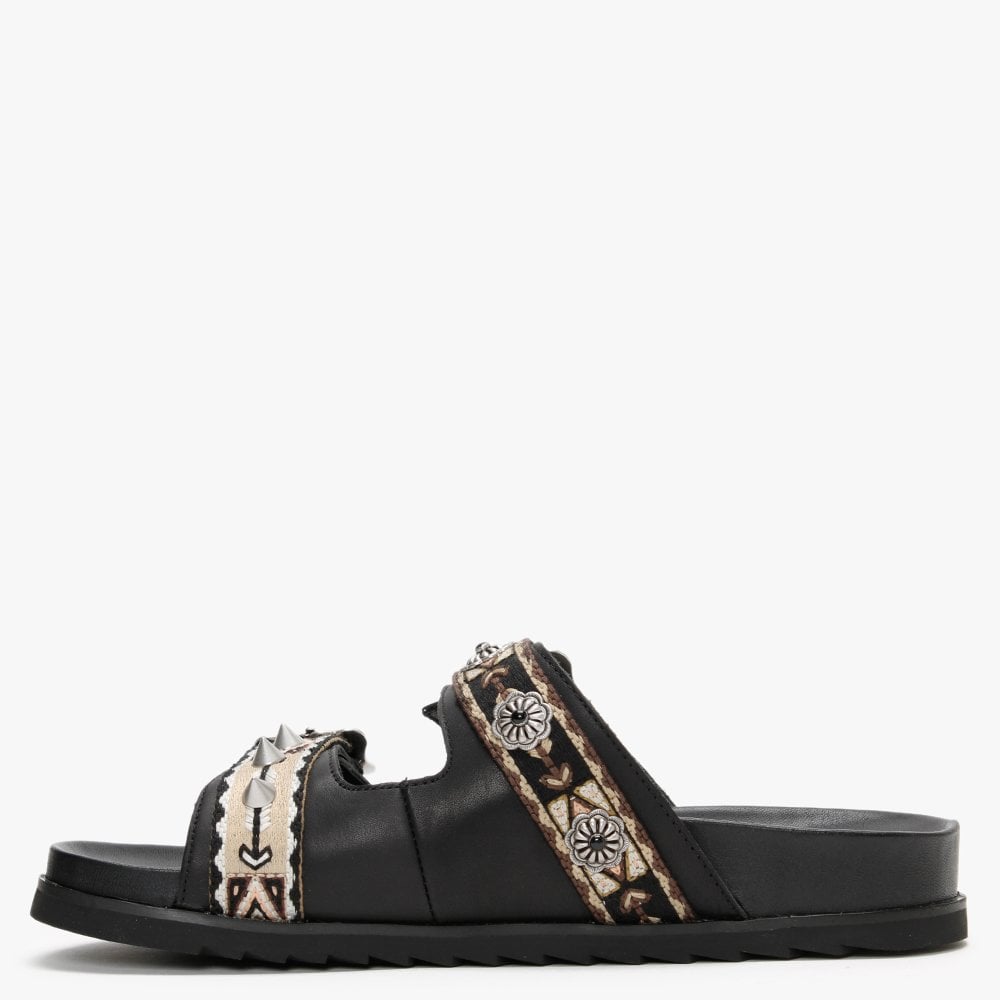 Ulysse Two Strap Black Leather Mules