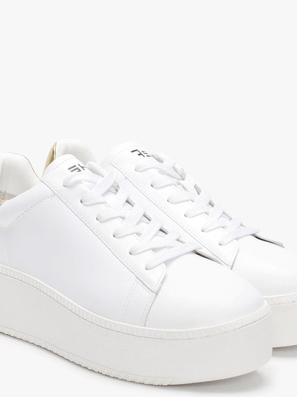 Cult White Leather Gold Flash Flatform Trainers
