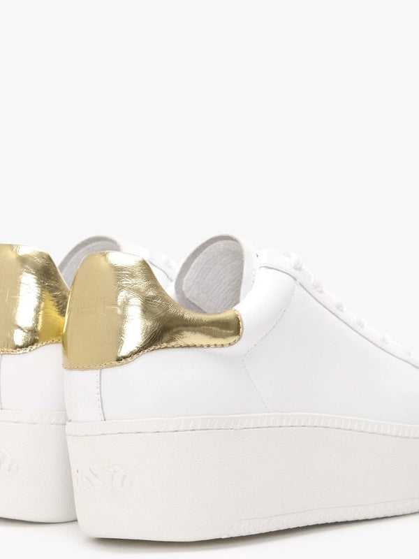 Cult White Leather Gold Flash Flatform Trainers