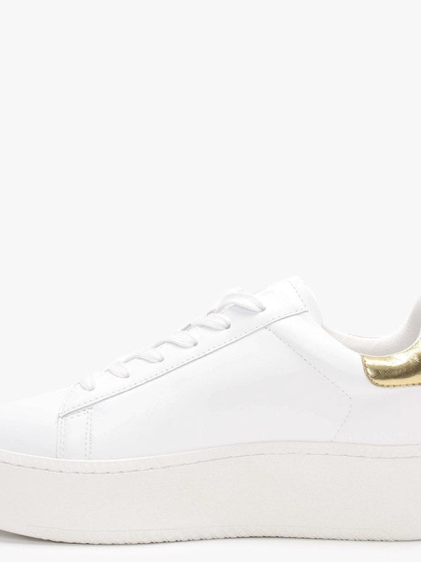 Cult White Leather Gold Flash Flatform Trainers