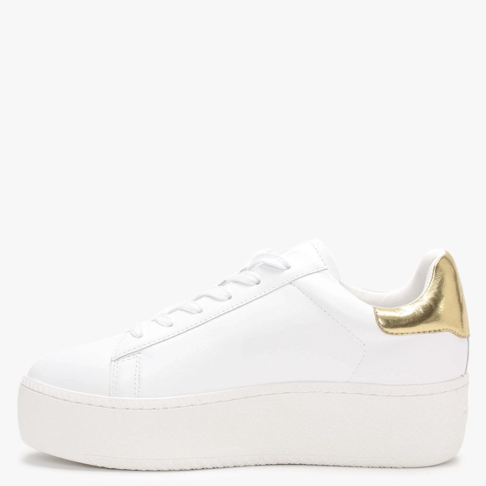 Cult White Leather Gold Flash Flatform Trainers
