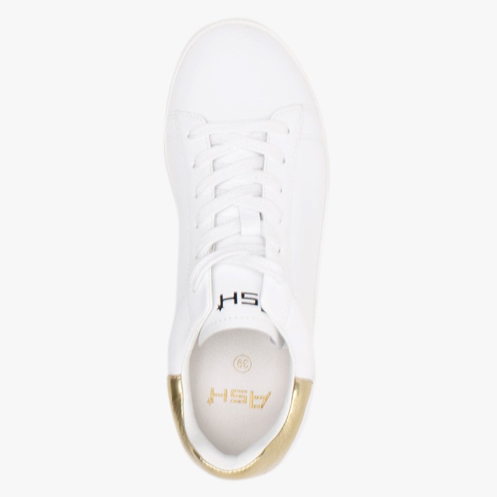 Cult White Leather Gold Flash Flatform Trainers