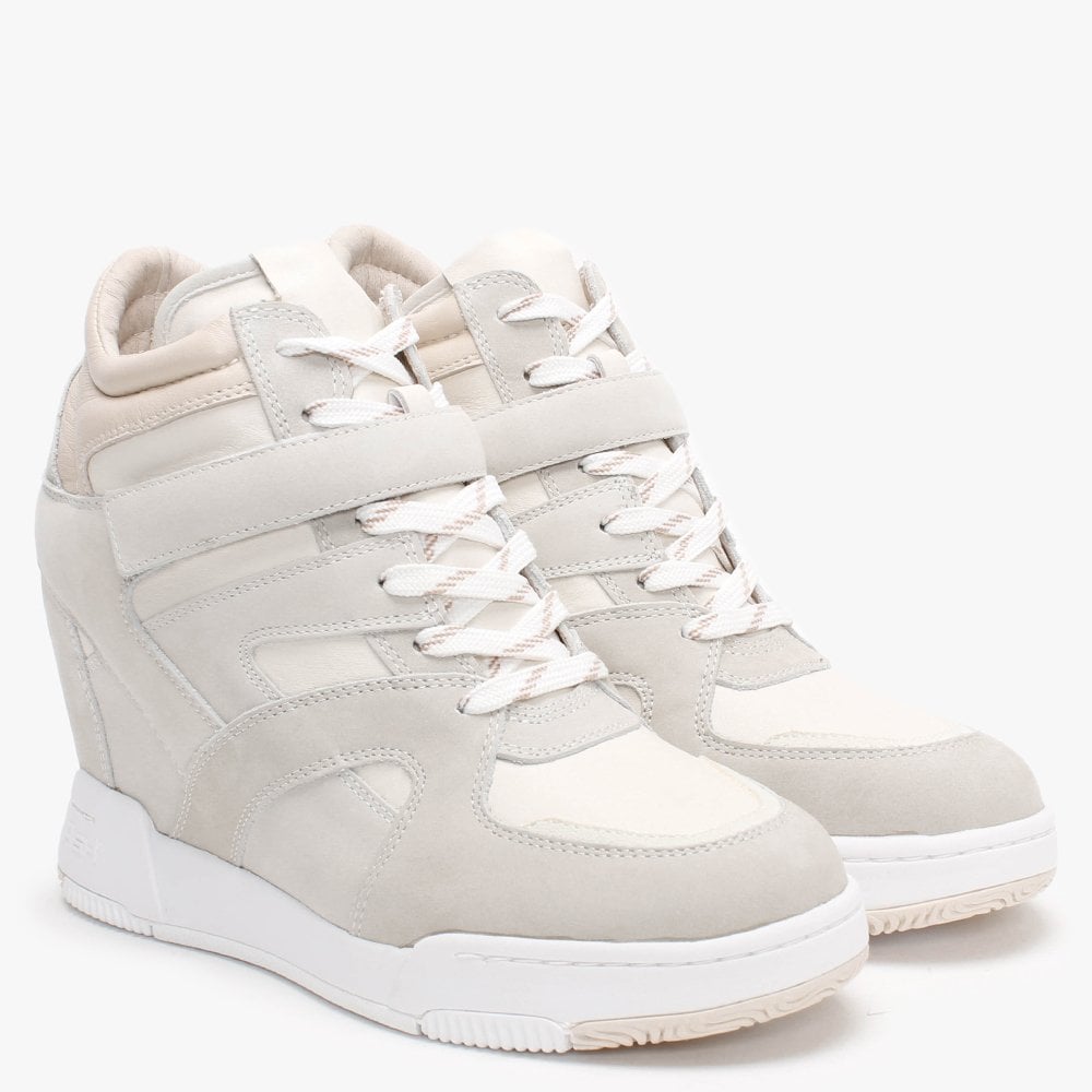 Body Beige Leather & Suede Wedge Trainers