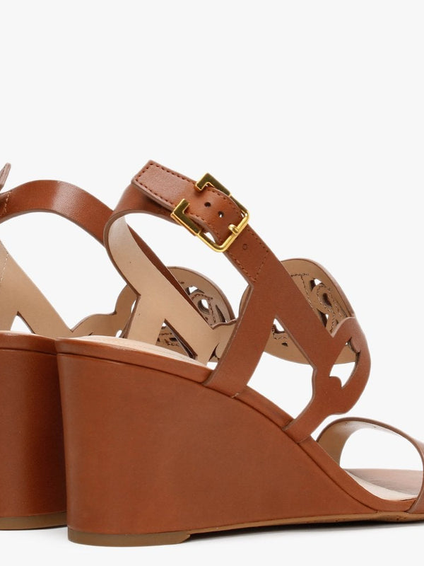 Amilea Burnished Tan Leather Wedge Sandals