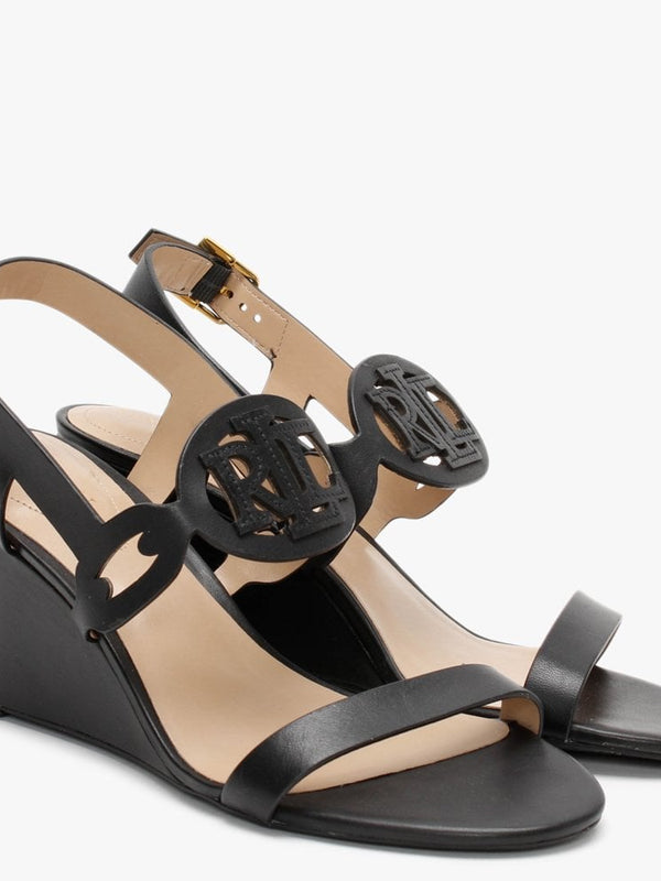 Amilea Burnished Black Leather Wedge Sandals