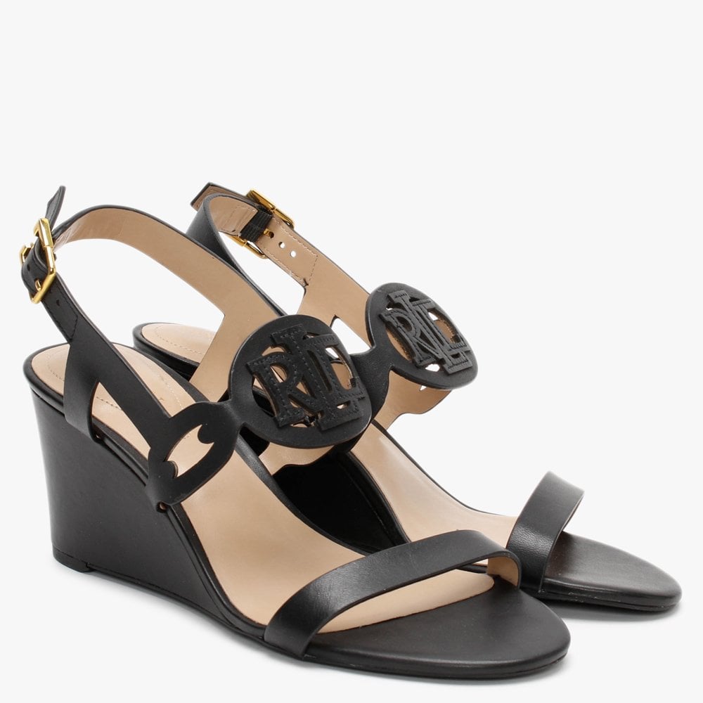 Amilea Burnished Black Leather Wedge Sandals