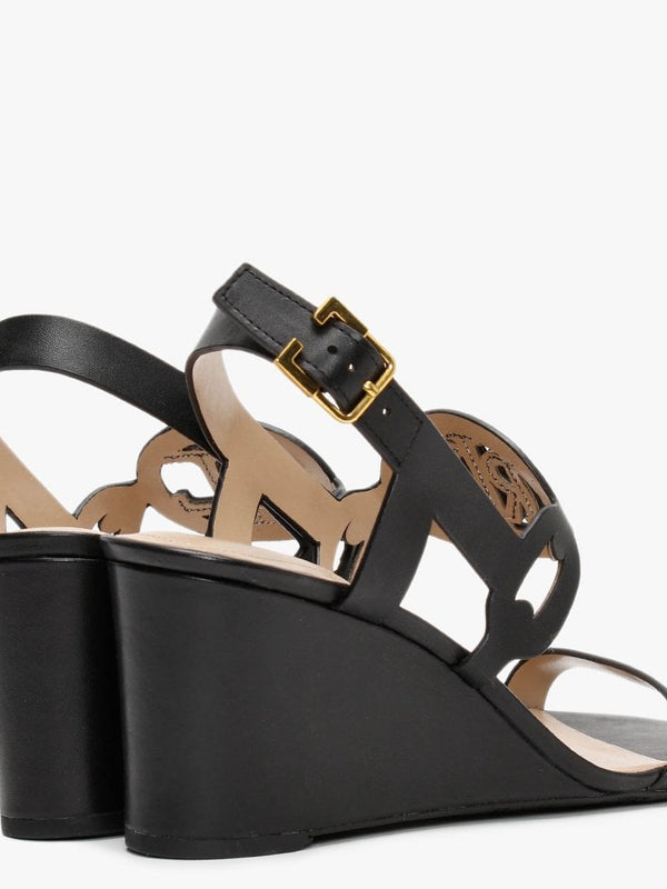 Amilea Burnished Black Leather Wedge Sandals