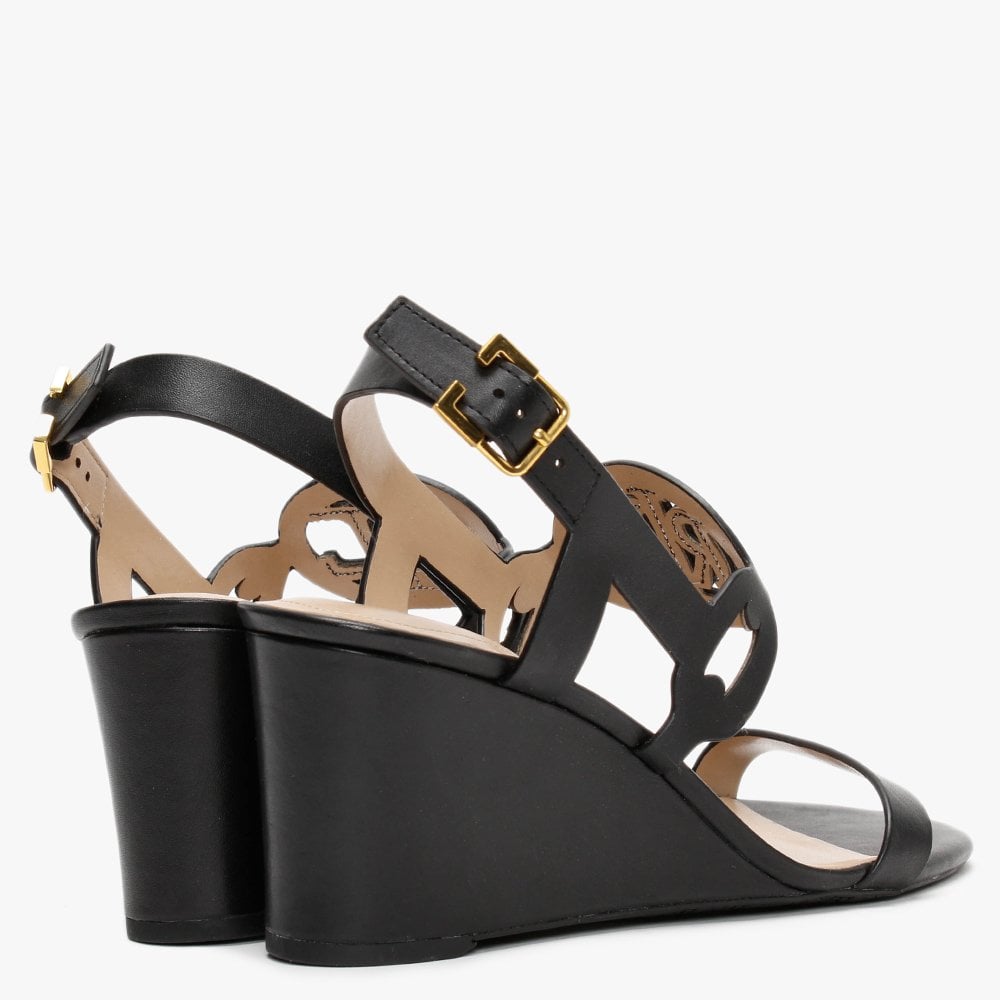 Amilea Burnished Black Leather Wedge Sandals