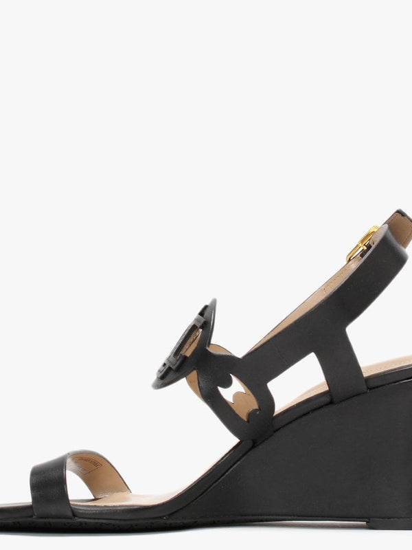 Amilea Burnished Black Leather Wedge Sandals
