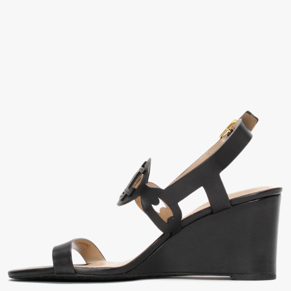 Amilea Burnished Black Leather Wedge Sandals