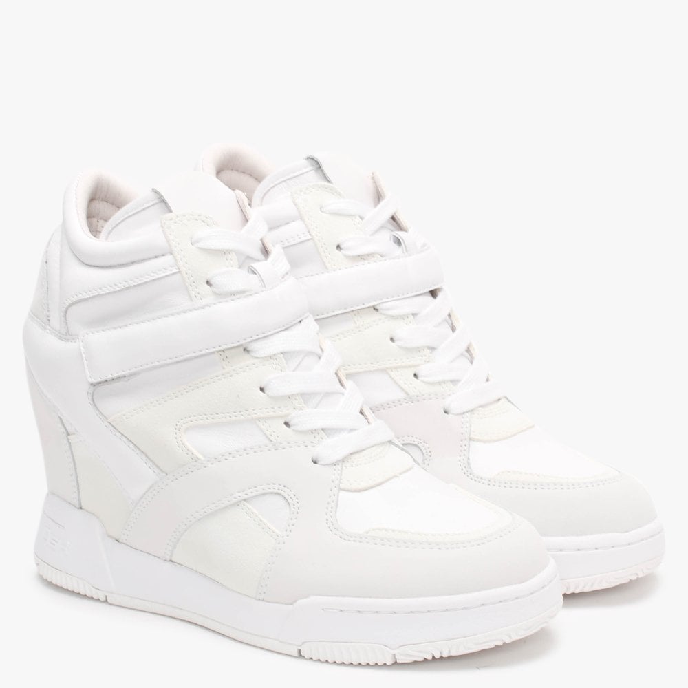 Body White White Leather & Suede Wedge Trainers