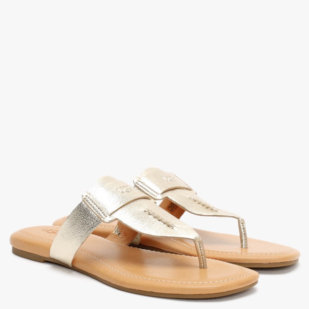 Gaila Gold Metallic Leather Flip Flops