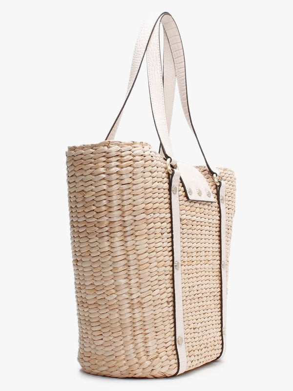 Palona White Moc Croc Straw Tote Bag