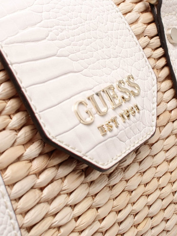 Palona White Moc Croc Straw Tote Bag