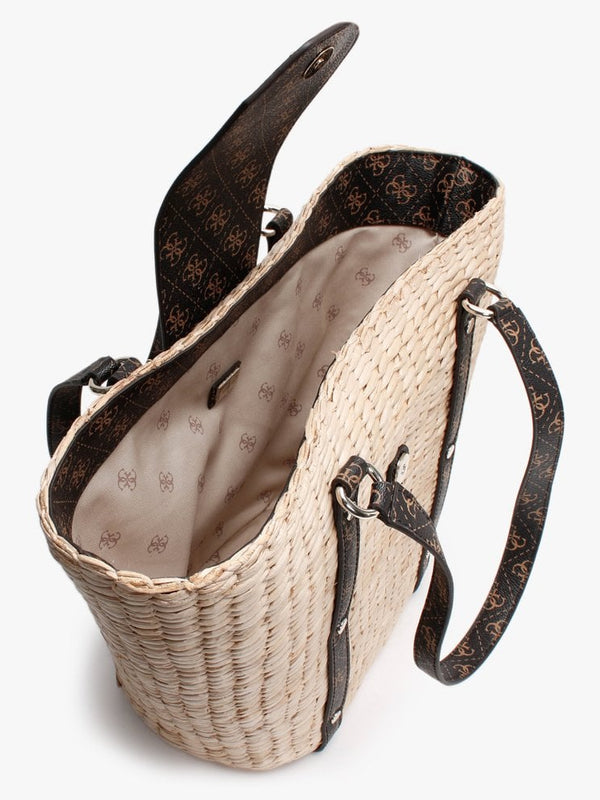 Palona Brown Repeat Logo Straw Tote Bag